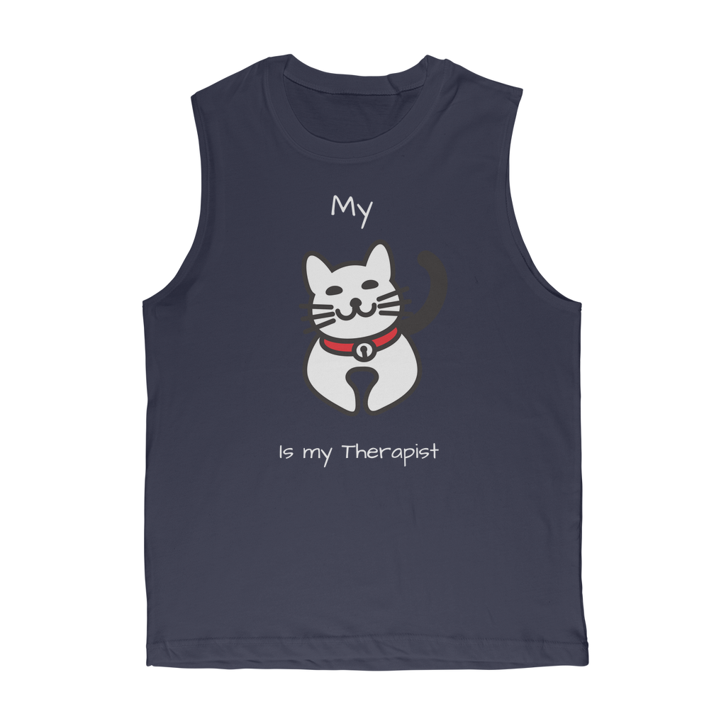 My Cat is My Therapist (White) Classic Adult Muscle Top