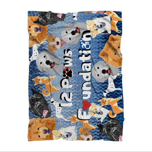 (Sky Blue) 12 Paws Pattern Mask Sublimation Throw Blanket