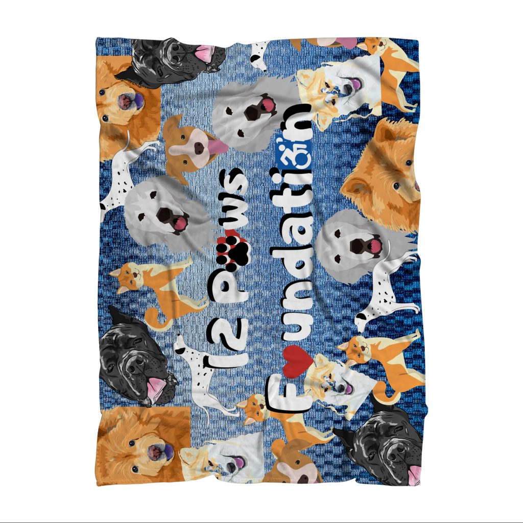 (Sky Blue) 12 Paws Pattern Mask Sublimation Throw Blanket