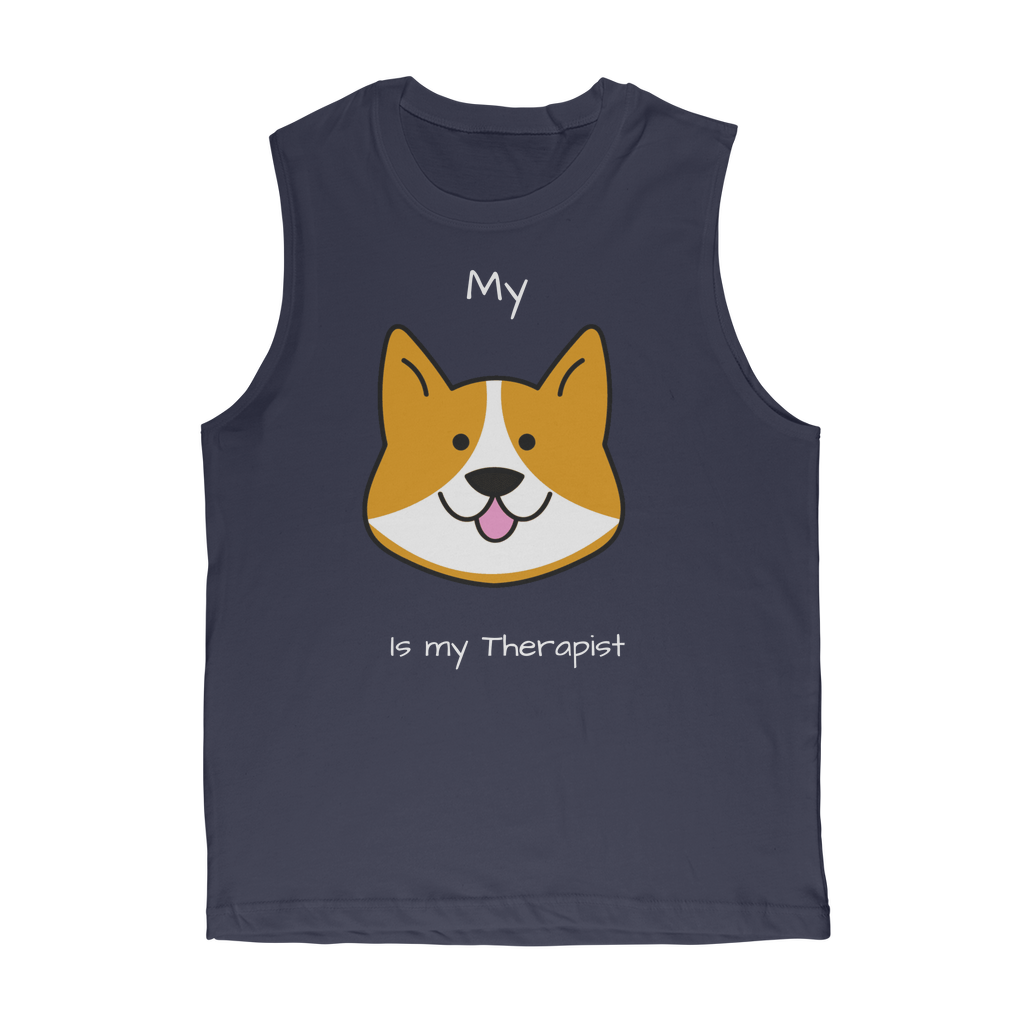 My Dog is My Therapist (White) Classic Adult Muscle Top