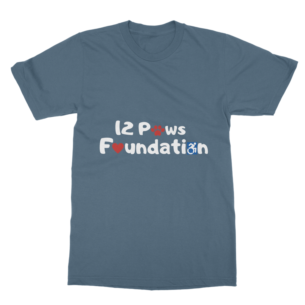 (White Lettering) 12 Paws Foundation Classic Adult T-Shirt