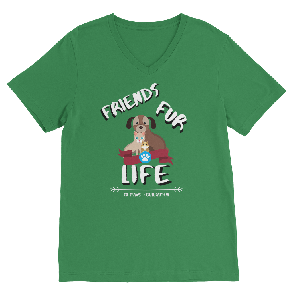 (White Lettering) Friends Fur Life Classic V-Neck T-Shirt